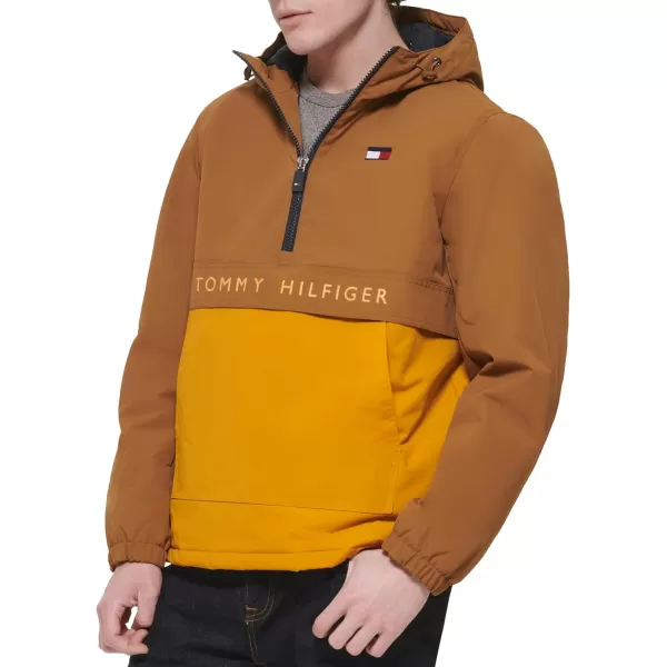 Tommy Hilfiger Mens Performance Fleece Lined Hooded Popover JacketNuthatchGold