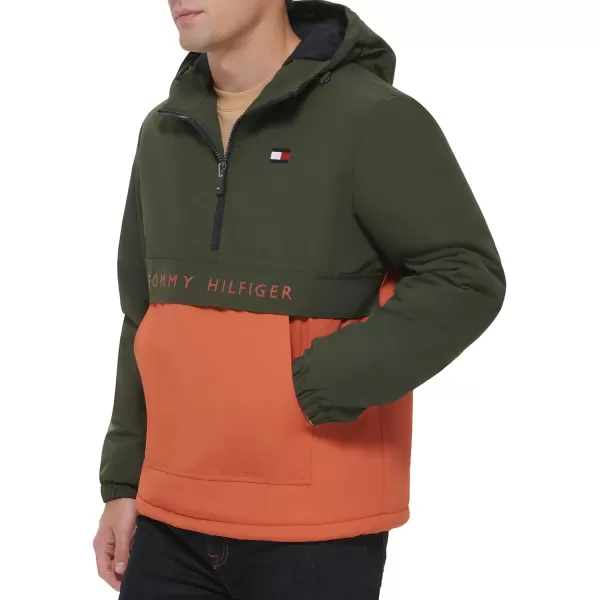 Tommy Hilfiger Mens Performance Fleece Lined Hooded Popover JacketRosinBurnt Orange