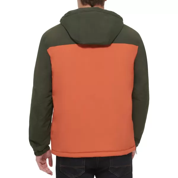 Tommy Hilfiger Mens Performance Fleece Lined Hooded Popover JacketRosinBurnt Orange