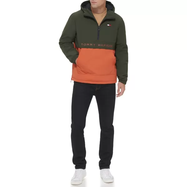 Tommy Hilfiger Mens Performance Fleece Lined Hooded Popover JacketRosinBurnt Orange