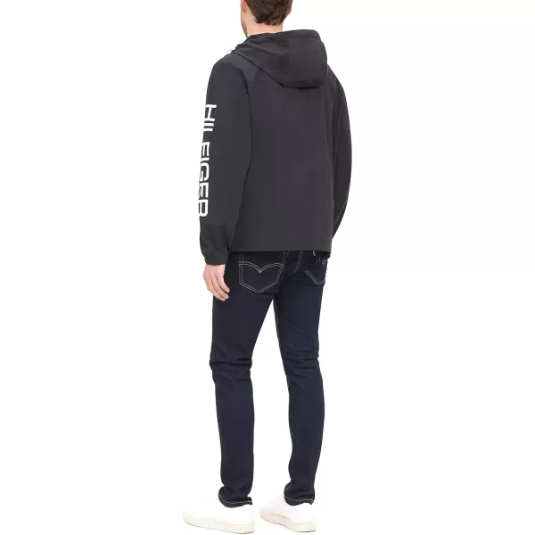 Tommy Hilfiger Mens Retro Lightweight Taslan Hooded Popover Water Resistant Windbreaker JacketBlack