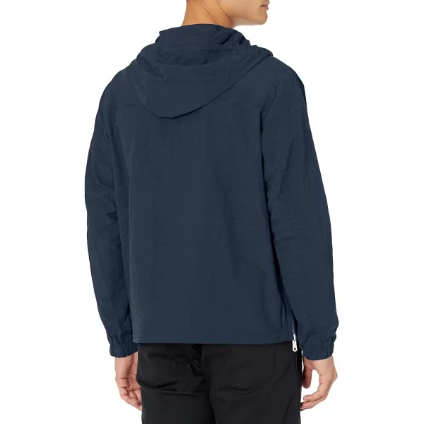 Tommy Hilfiger Mens Retro Lightweight Taslan Hooded Popover Water Resistant Windbreaker JacketNavy