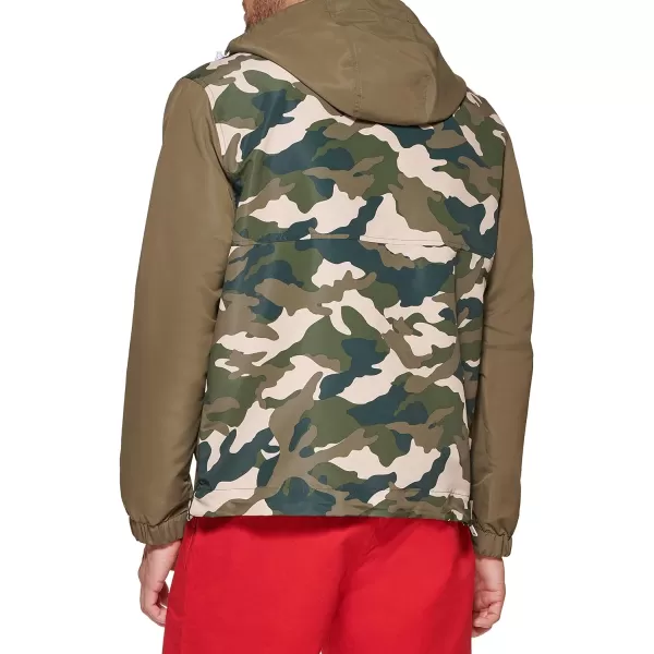 Tommy Hilfiger Mens Retro Lightweight Taslan Hooded Popover Water Resistant Windbreaker JacketNew Camouflage