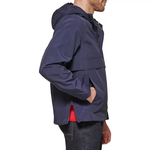 Tommy Hilfiger Mens Retro Lightweight Taslan Hooded Popover Water Resistant Windbreaker JacketNew Navy