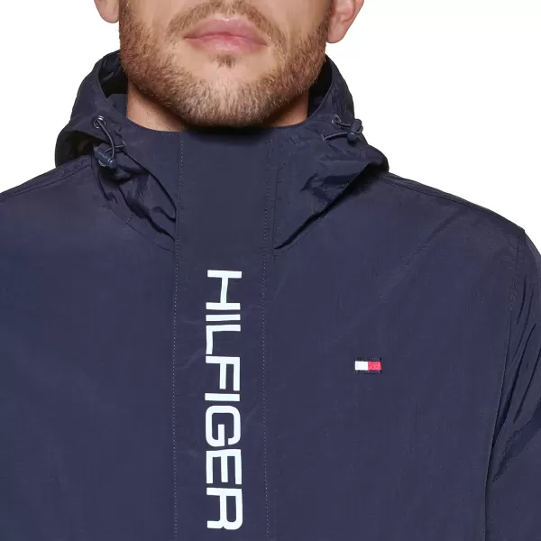 Tommy Hilfiger Mens Retro Lightweight Taslan Hooded Popover Water Resistant Windbreaker JacketNew Navy