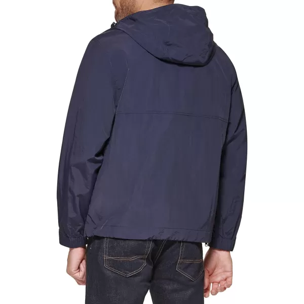 Tommy Hilfiger Mens Retro Lightweight Taslan Hooded Popover Water Resistant Windbreaker JacketNew Navy