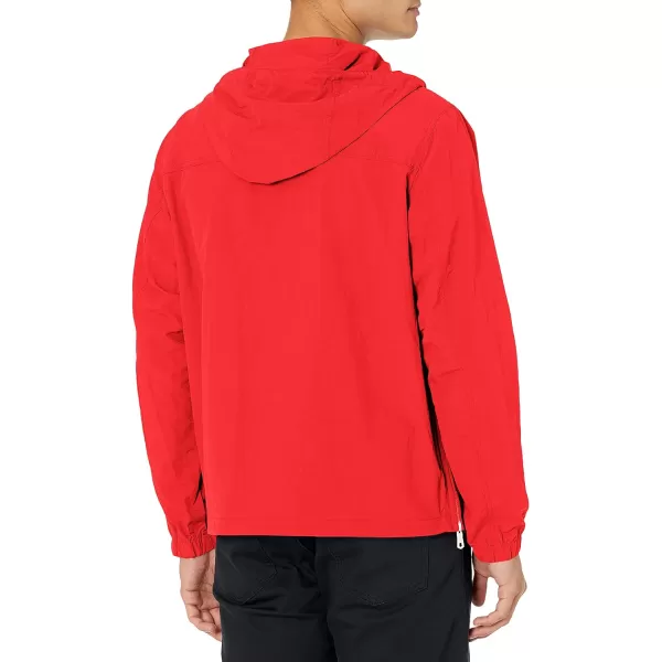 Tommy Hilfiger Mens Retro Lightweight Taslan Hooded Popover Water Resistant Windbreaker JacketRed Berry