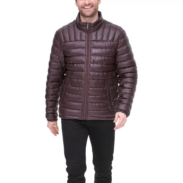 Tommy Hilfiger Mens Water Resistant Ultra Loft Down Alternative Puffer JacketBurgundy Faux Leather