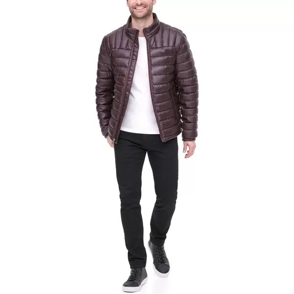 Tommy Hilfiger Mens Water Resistant Ultra Loft Down Alternative Puffer JacketBurgundy Faux Leather