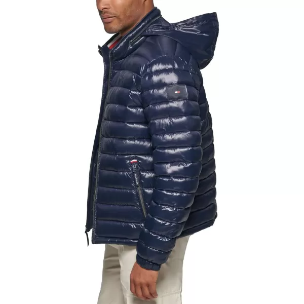 Tommy Hilfiger Mens Water Resistant Ultra Loft Down Alternative Puffer JacketMidnight Wet Look