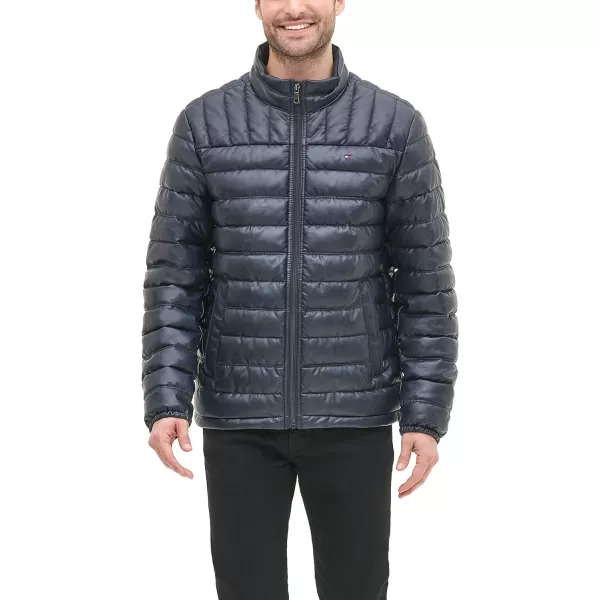 Tommy Hilfiger Mens Water Resistant Ultra Loft Down Alternative Puffer JacketNavy Faux Leather