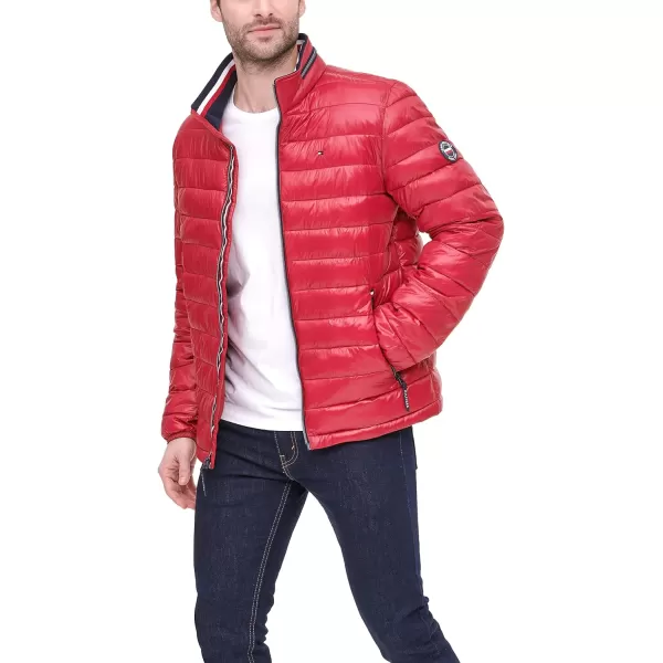 Tommy Hilfiger Mens Water Resistant Ultra Loft Down Alternative Puffer JacketRed Pepper Wet Look