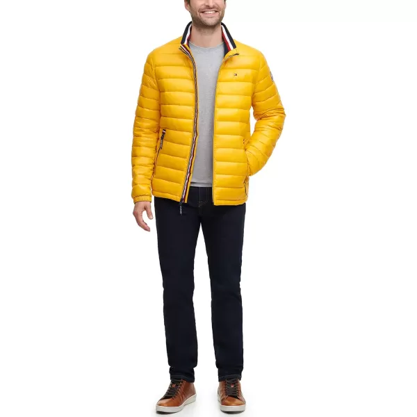 Tommy Hilfiger Mens Water Resistant Ultra Loft Down Alternative Puffer JacketYellow Gold Wet Look