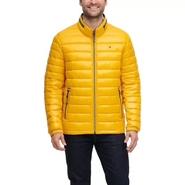 Tommy Hilfiger Mens Water Resistant Ultra Loft Down Alternative Puffer JacketYellow Gold Wet Look