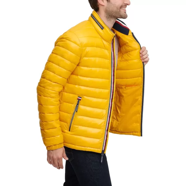 Tommy Hilfiger Mens Water Resistant Ultra Loft Down Alternative Puffer JacketYellow Gold Wet Look