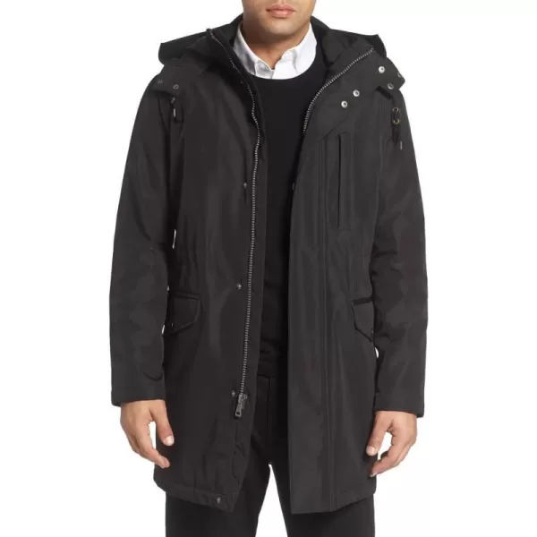 Cole Haan Signature Mens Bonded Nylon Car Coat with Attached HoodBlack