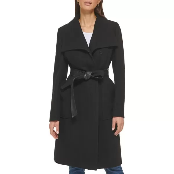 Cole Haan Womens Belted Coat Wool with Cuff DetailsBlack