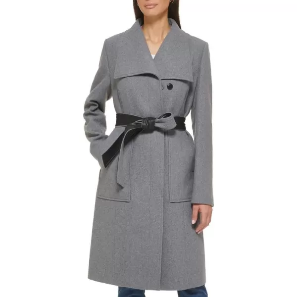 Cole Haan Womens Belted Coat Wool with Cuff DetailsLt Grey