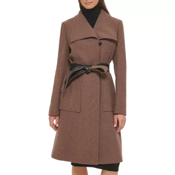 Cole Haan Womens Belted Coat Wool with Cuff DetailsMed Brown