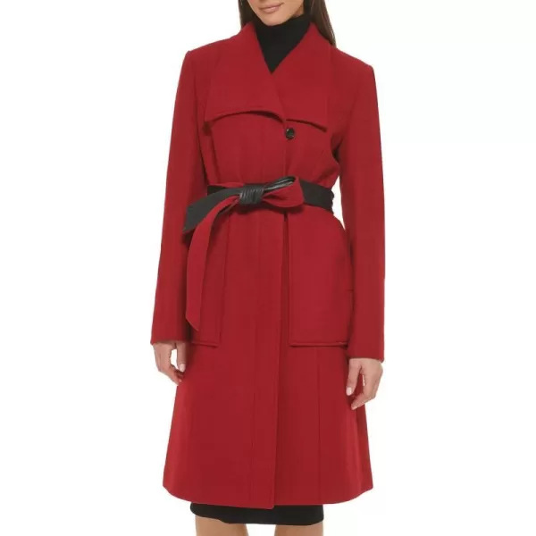 Cole Haan Womens Belted Coat Wool with Cuff DetailsRed