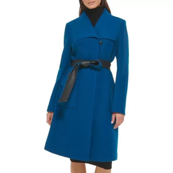 Cole Haan Womens Belted Coat Wool with Cuff DetailsTeal