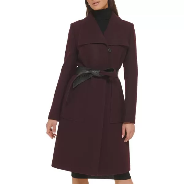 Cole Haan Womens Belted Coat Wool with Cuff DetailsWine