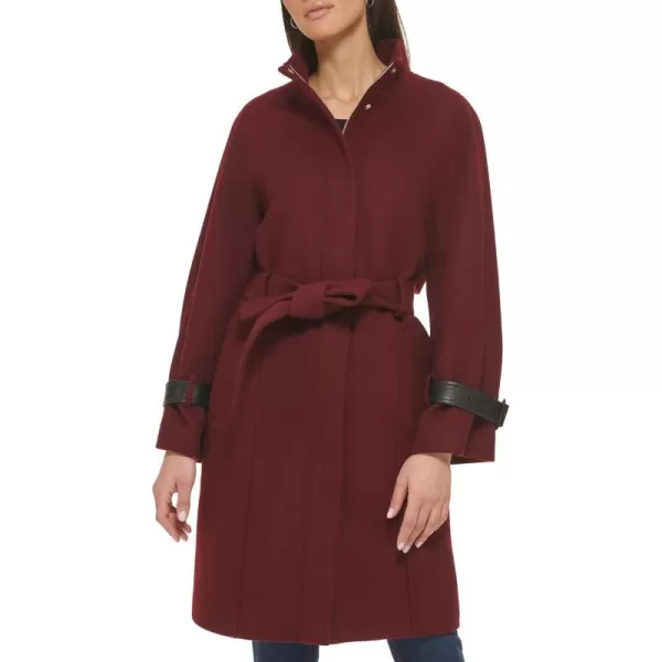 Cole Haan Womens Belted Raglan Melton Wool CoatBurgundy