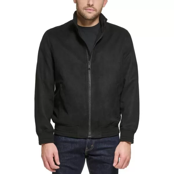 DKNY Mens Modern Knit Collar Bomber JacketBlack Microsuede