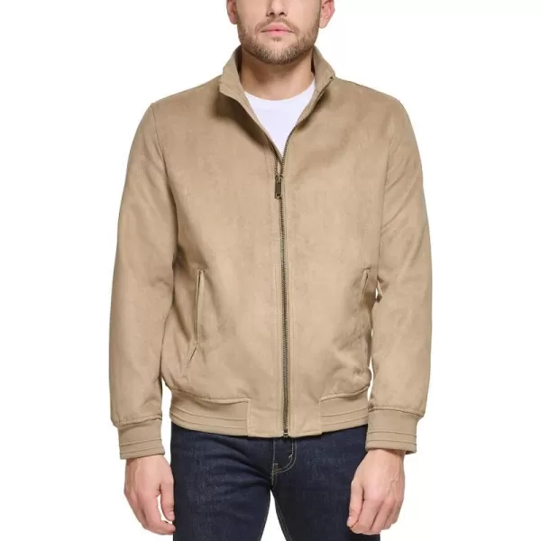 DKNY Mens Modern Knit Collar Bomber JacketKhaki Microsuede