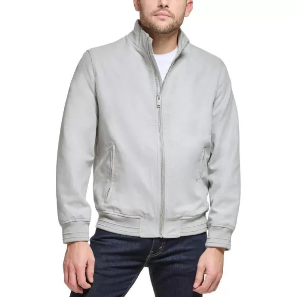 DKNY Mens Modern Knit Collar Bomber JacketLight Grey Microsuede