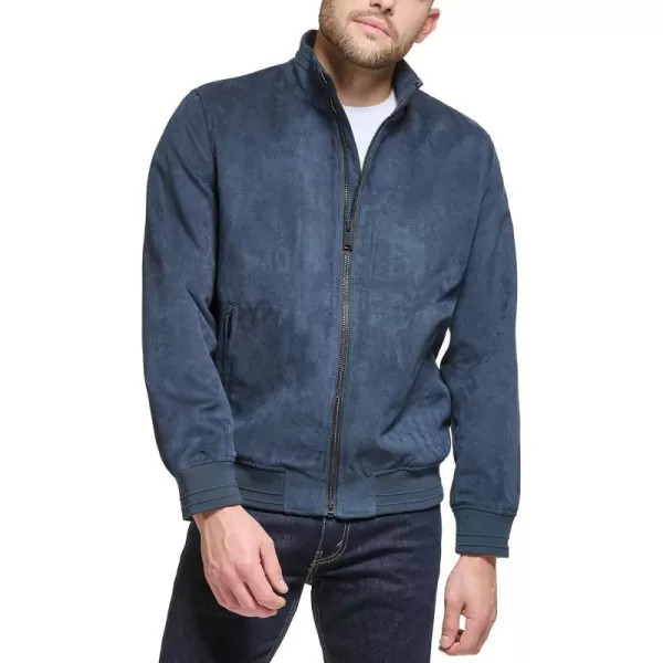 DKNY Mens Modern Knit Collar Bomber JacketNavy Microsuede