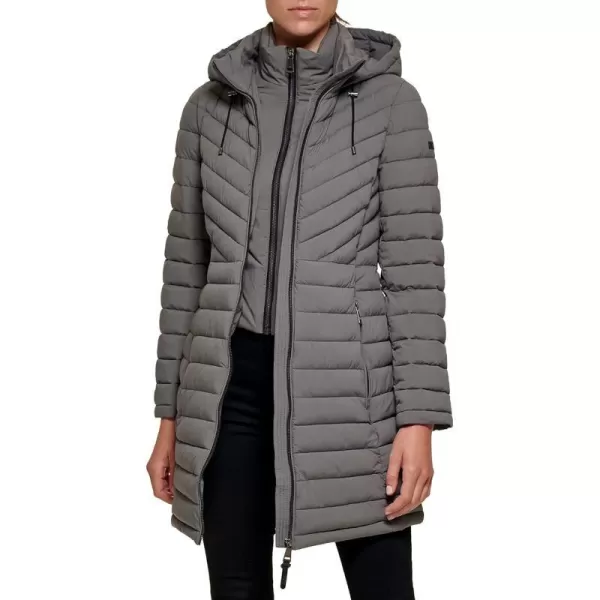 DKNY Womens Lightweight Outerwear Packable FullZipSmoked Pearl