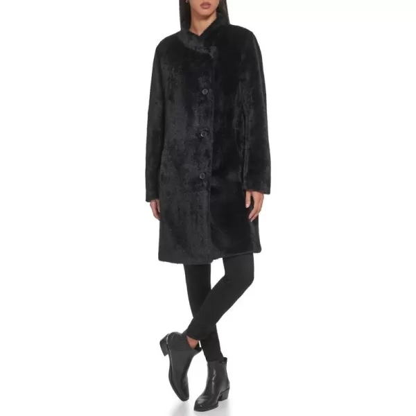 DKNY Womens Stylish Wool Outerwear Asymmetrical Button JacketBlack