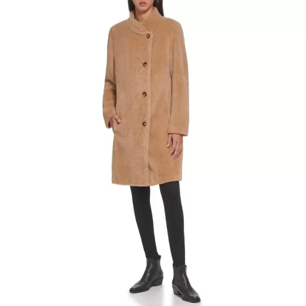 DKNY Womens Stylish Wool Outerwear Asymmetrical Button JacketCamel