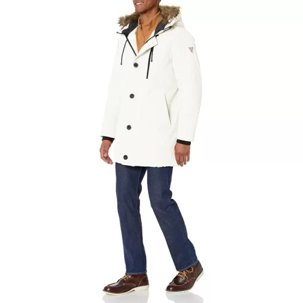 GUESS mens Heavyweight Hooded Parka Jacket With Removable Faux Fur TrimWinter White