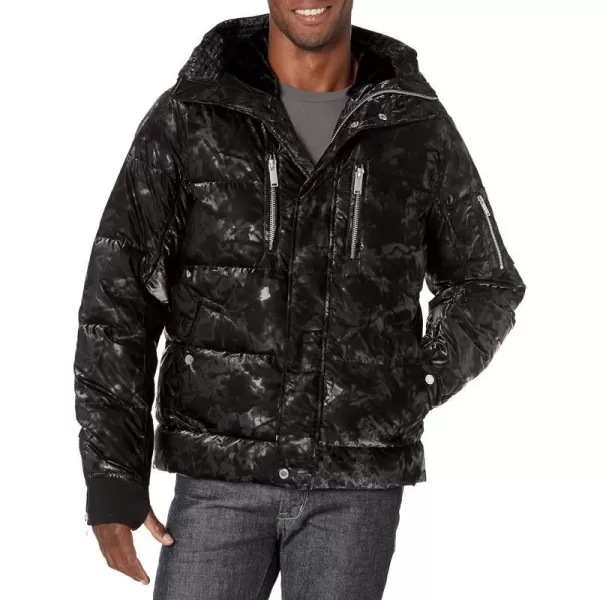 Karl Lagerfeld Paris Mens Down Jacket Smoke Print HoodedBlack