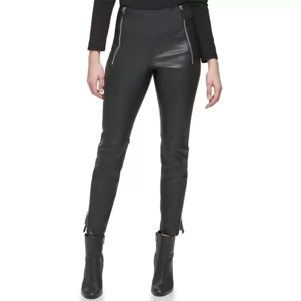 Karl Lagerfeld Paris Womens Stretch Leather Zipper Pants WTop Stitch DetailBlack