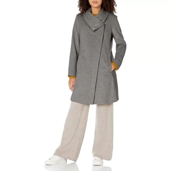 Kenneth Cole Womens Asymmetrical Classic Melton Wool CoatLtgrey