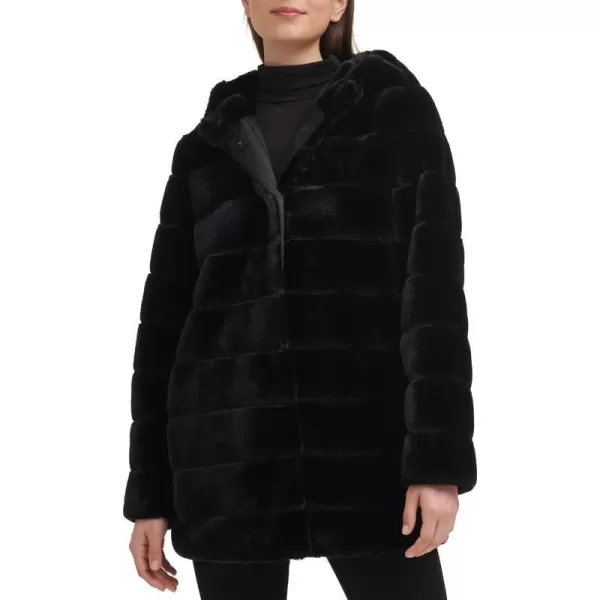 Kenneth Cole Womens Classic Mink Style Faux Fur CoatBlack