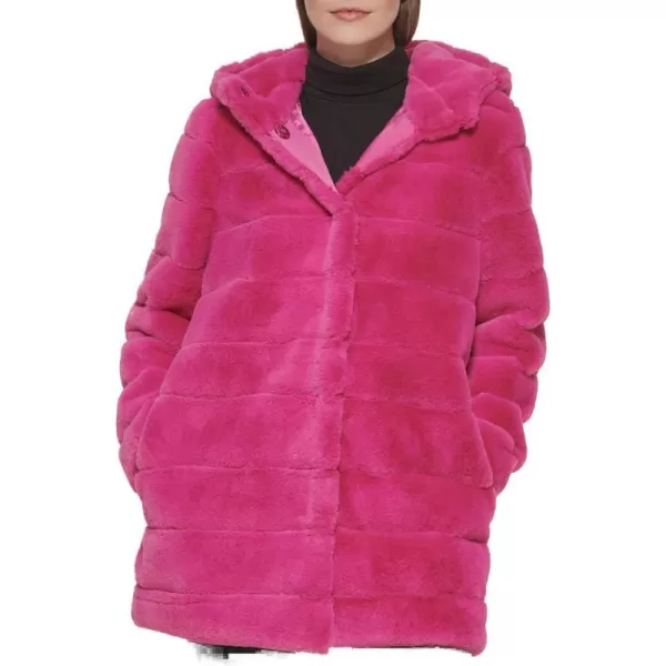 Kenneth Cole Womens Classic Mink Style Faux Fur CoatHotpink