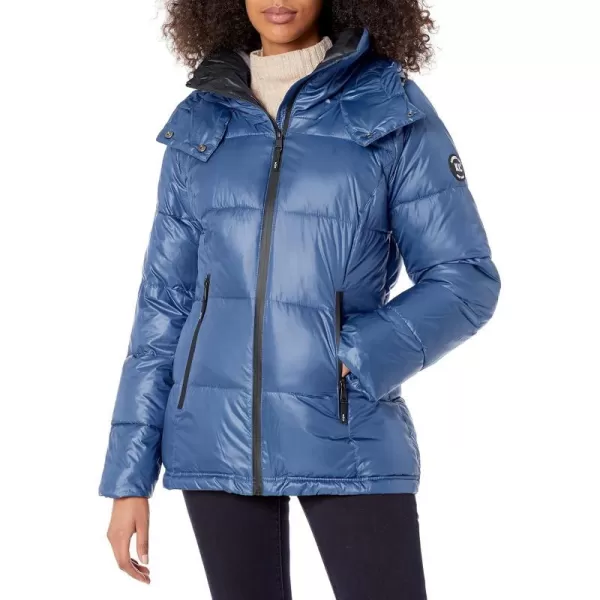 Kenneth Cole Womens Horizontal Zip Puffer JacketMoonlight Blue