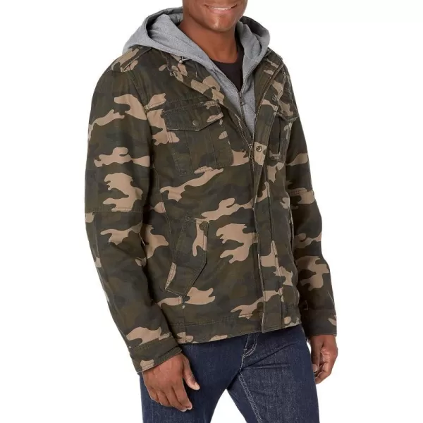 Levis Mens Washed Cotton Hooded Military Jacket Regular  Big  Tall SizesCamoQuilted Lining