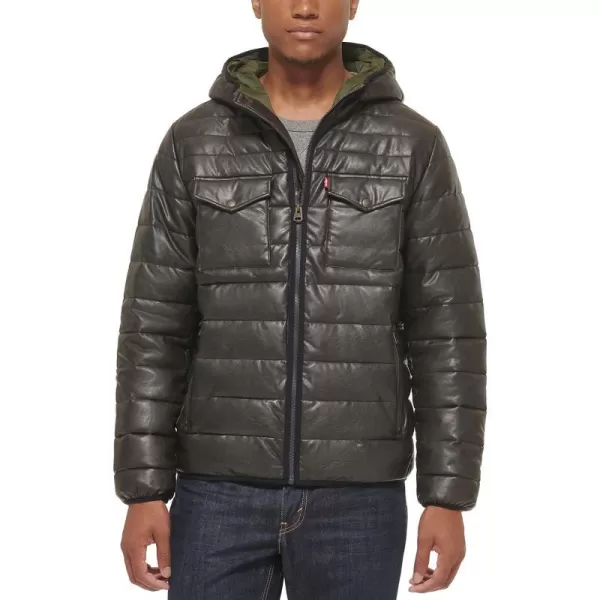 Levis Mens Water Resistant Performance Stretch Hooded Puffer JacketSaddle Faux Leather