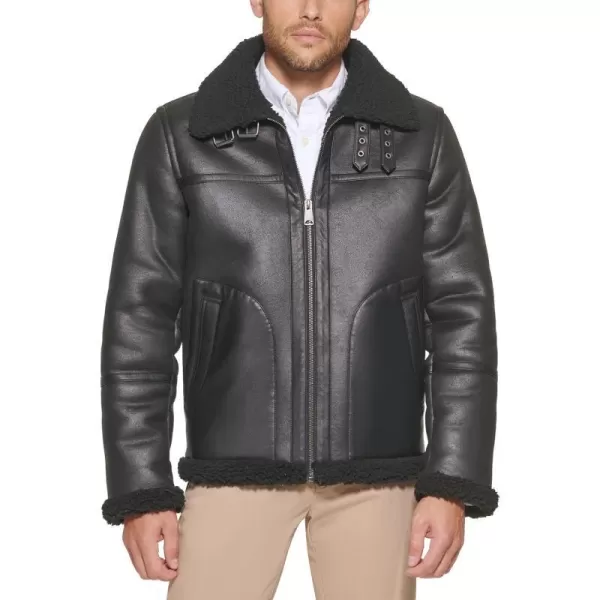 Tommy Hilfiger Mens Faux Shearling Aviator JacketBlack