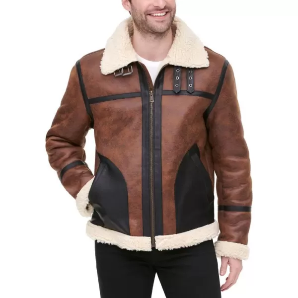 Tommy Hilfiger Mens Faux Shearling Aviator JacketBrown