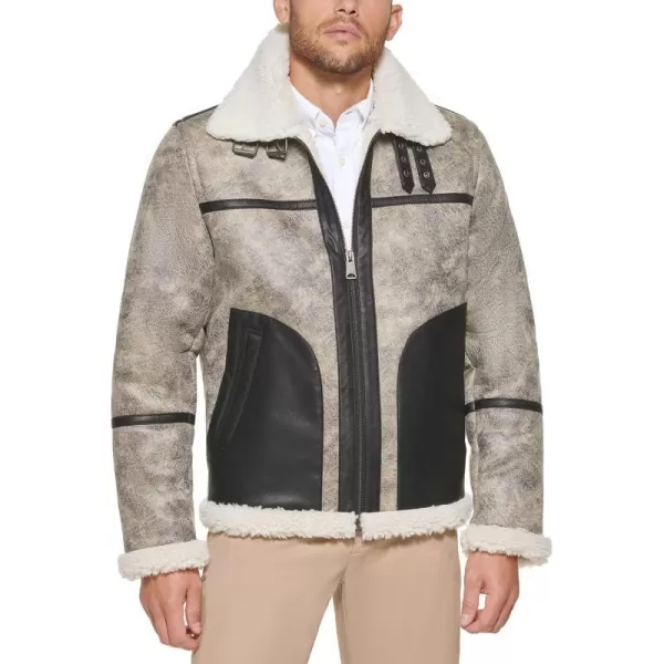 Tommy Hilfiger Mens Faux Shearling Aviator JacketGrey