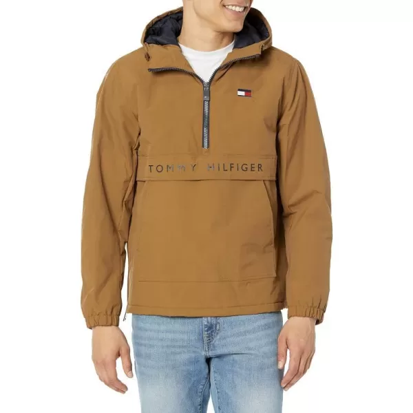 Tommy Hilfiger Mens Performance Fleece Lined Hooded Popover JacketBrown