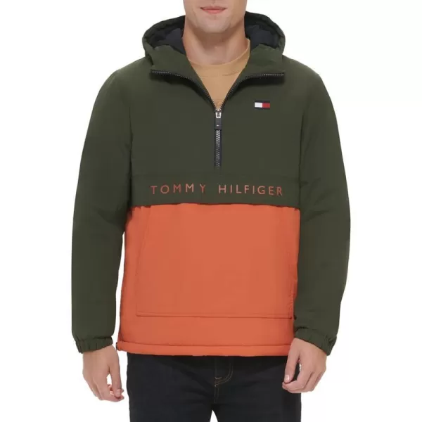 Tommy Hilfiger Mens Performance Fleece Lined Hooded Popover JacketRosinBurnt Orange