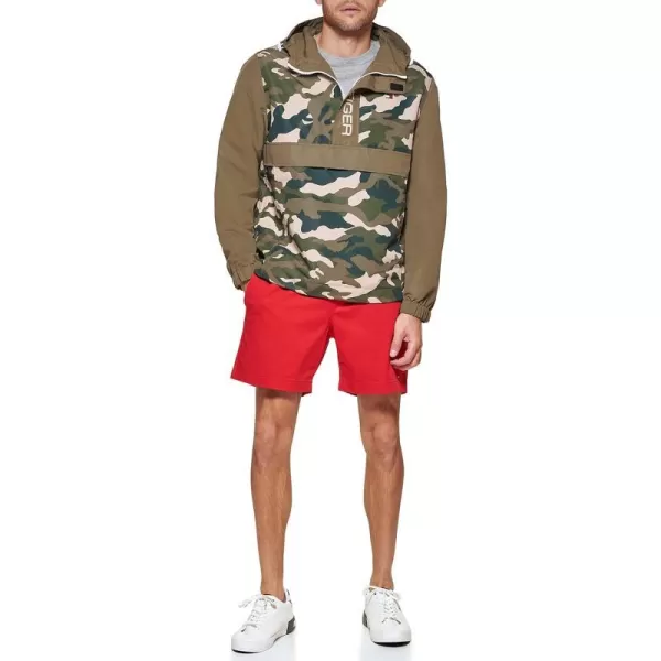 Tommy Hilfiger Mens Retro Lightweight Taslan Hooded Popover Water Resistant Windbreaker JacketNew Camouflage