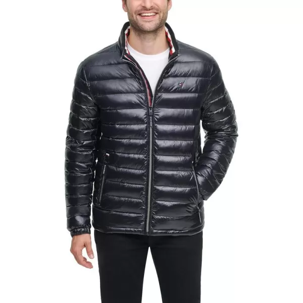 Tommy Hilfiger Mens Water Resistant Ultra Loft Down Alternative Puffer JacketBlack Wet Look